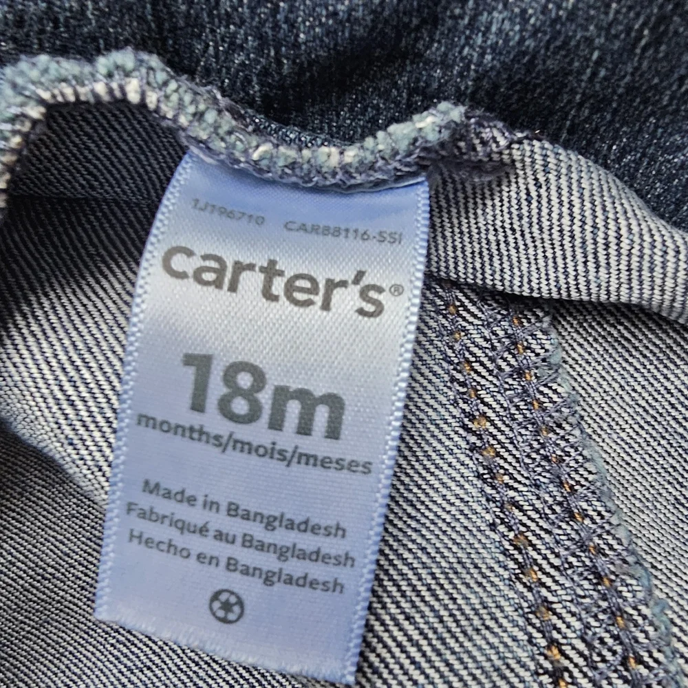 Carter's Blue Denim Red Plaid Train Themed Overalls Toddler/baby Size 18 Months.